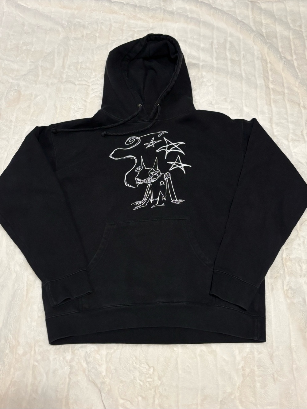 Black Graphic Cat Pullover Hoodie